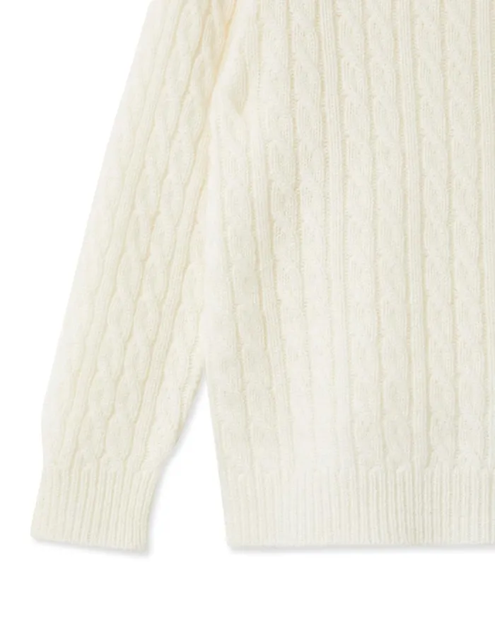NPeal Girls Children Cable Cashmere Jumper In New Ivory White