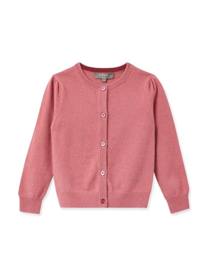 NPeal Girls Children Girls Round Neck Cashmere Cardigan In Heather Pink