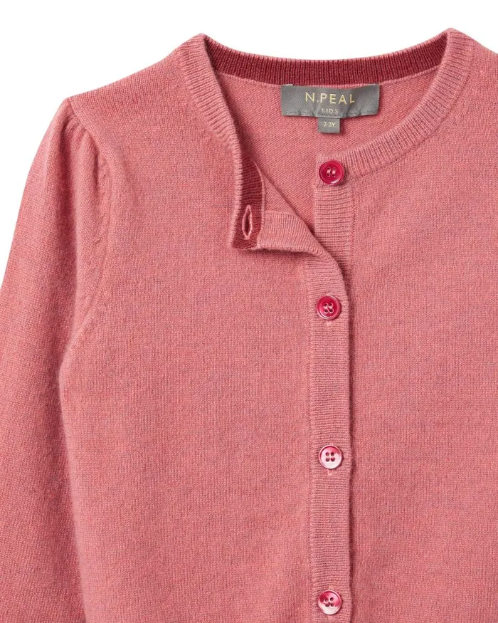 NPeal Girls Children Girls Round Neck Cashmere Cardigan In Heather Pink