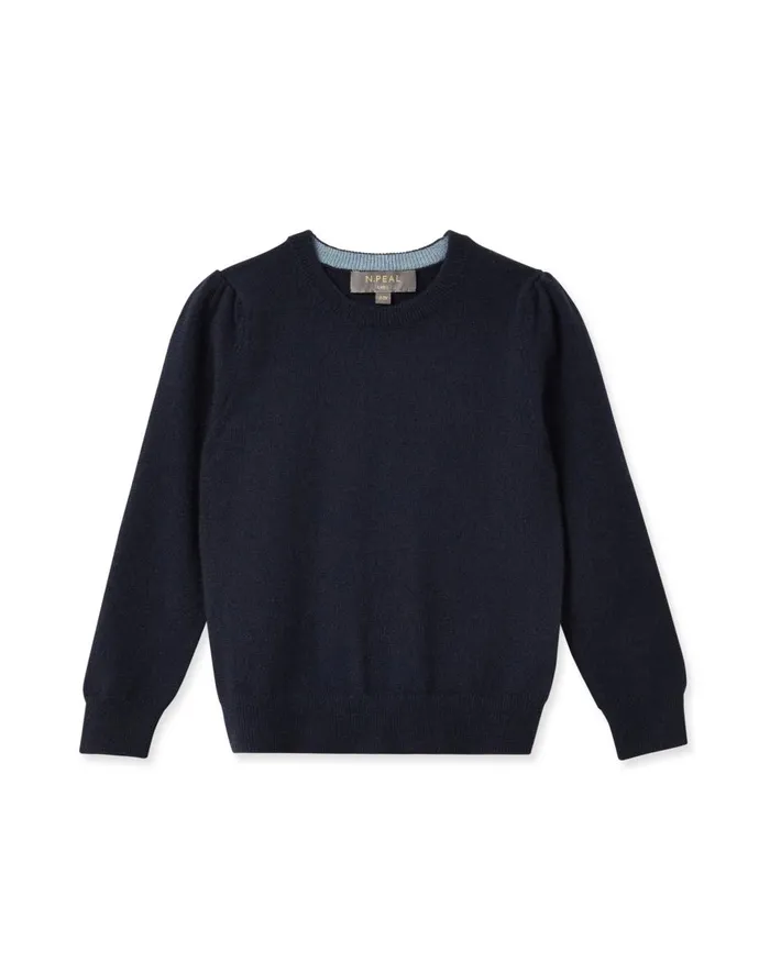 NPeal Girls Children Girls Round Neck Cashmere Jumper In Navy Blue
