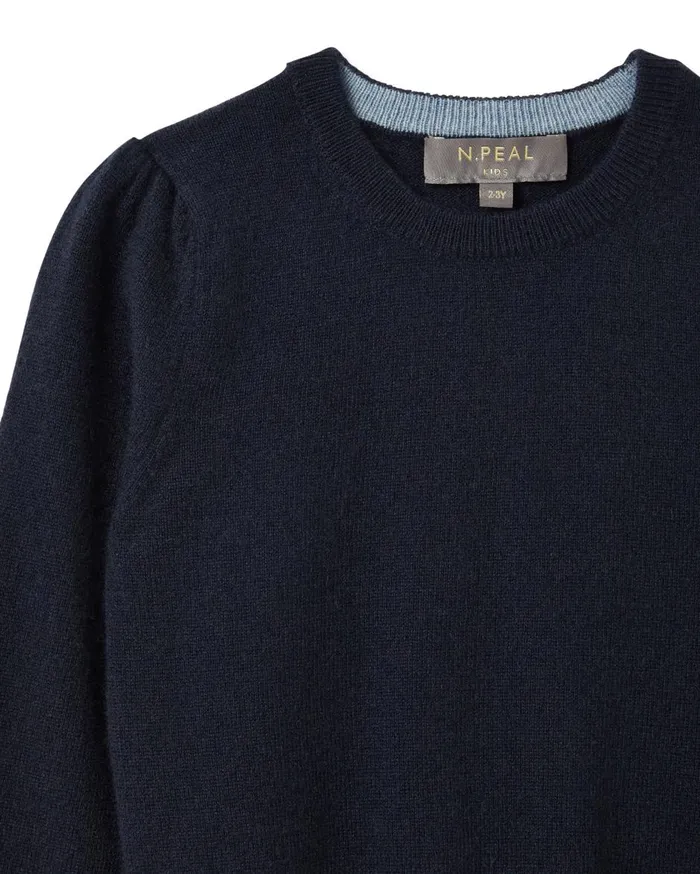 NPeal Girls Children Girls Round Neck Cashmere Jumper In Navy Blue