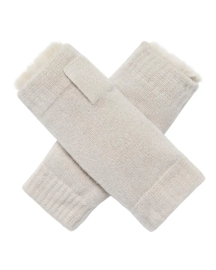 NPeal Gloves WomenMen Unisex Fur Lined Fingerless Cashmere Gloves In Snow Grey NPeal Gloves WomenMen Unisex Fur Lined Fingerless Cashmere Gloves In Snow Grey