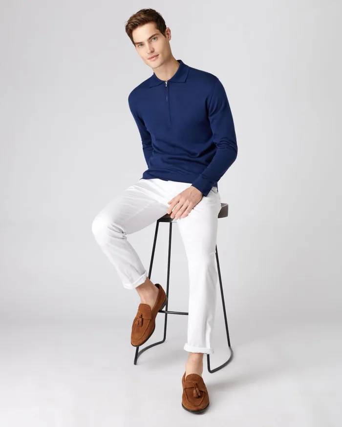 NPeal Half and Full Zip Knitwear Men Fine Gauge Cashmere Half Zip Shirt In French Blue