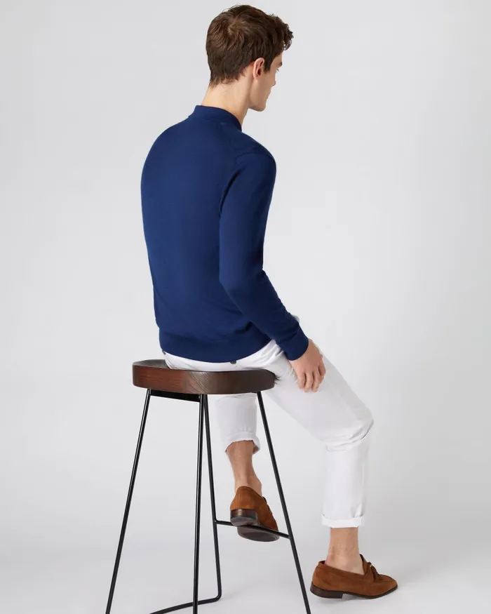 NPeal Half and Full Zip Knitwear Men Fine Gauge Cashmere Half Zip Shirt In French Blue
