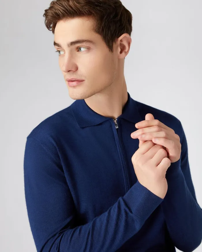 NPeal Half and Full Zip Knitwear Men Fine Gauge Cashmere Half Zip Shirt In French Blue