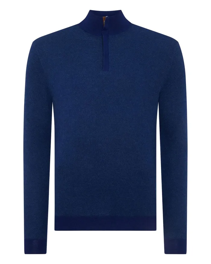 NPeal Half and Full Zip Knitwear Men Fine Gauge Cashmere Pattern Half Zip Jumper In French Blue Lapis Blue