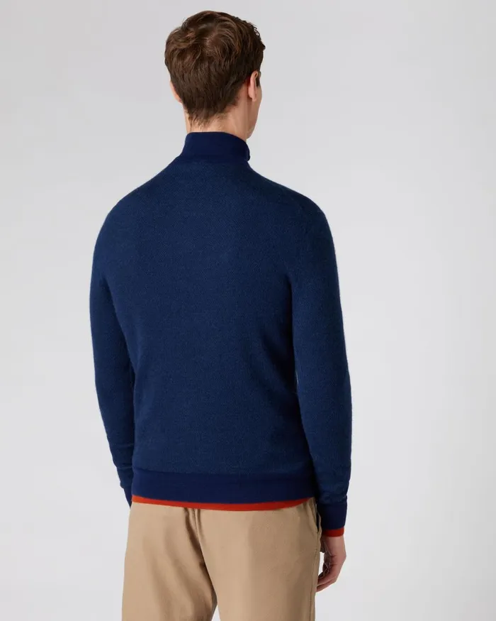 NPeal Half and Full Zip Knitwear Men Fine Gauge Cashmere Pattern Half Zip Jumper In French Blue Lapis Blue