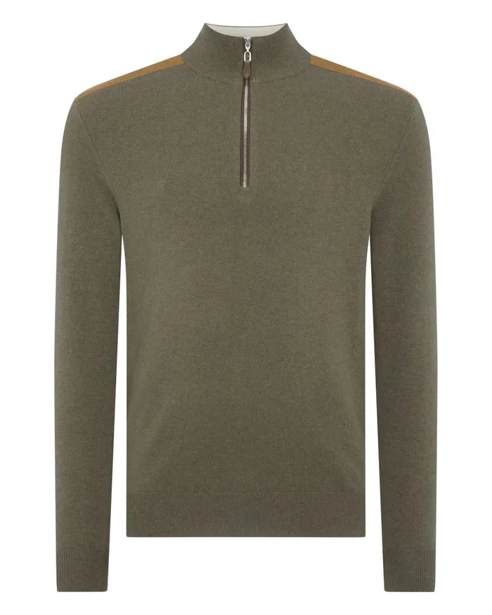 NPeal Half and Full Zip Knitwear Men Patch Detail Half Zip Cashmere Jumper In Khaki Green