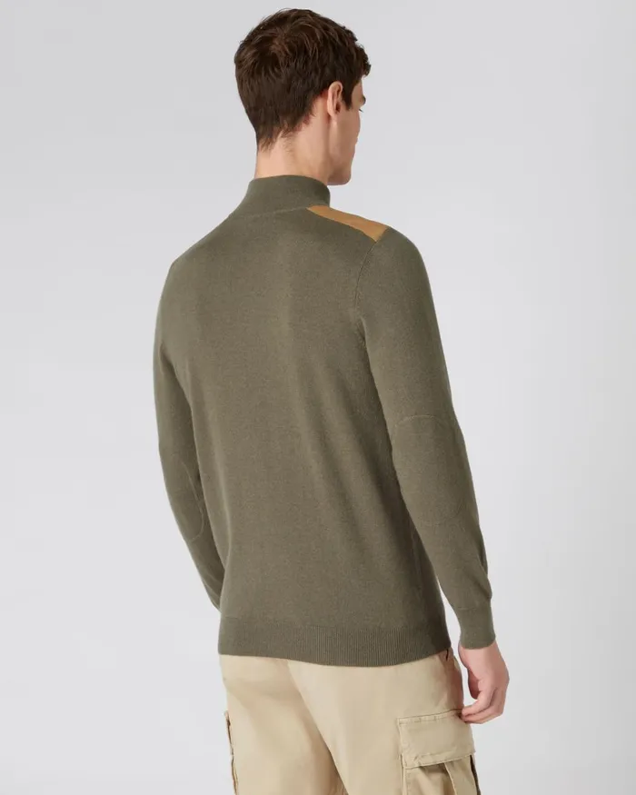 NPeal Half and Full Zip Knitwear Men Patch Detail Half Zip Cashmere Jumper In Khaki Green
