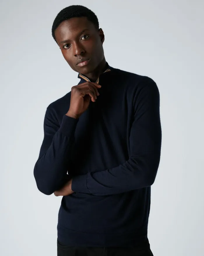 NPeal Half and Full Zip Knitwear Men The Regent Fine Gauge Cashmere Half Zip Jumper In Navy Blue NPeal Half and Full Zip Knitwear Men The Regent Fine Gauge Cashmere Half Zip Jumper In Navy Blue