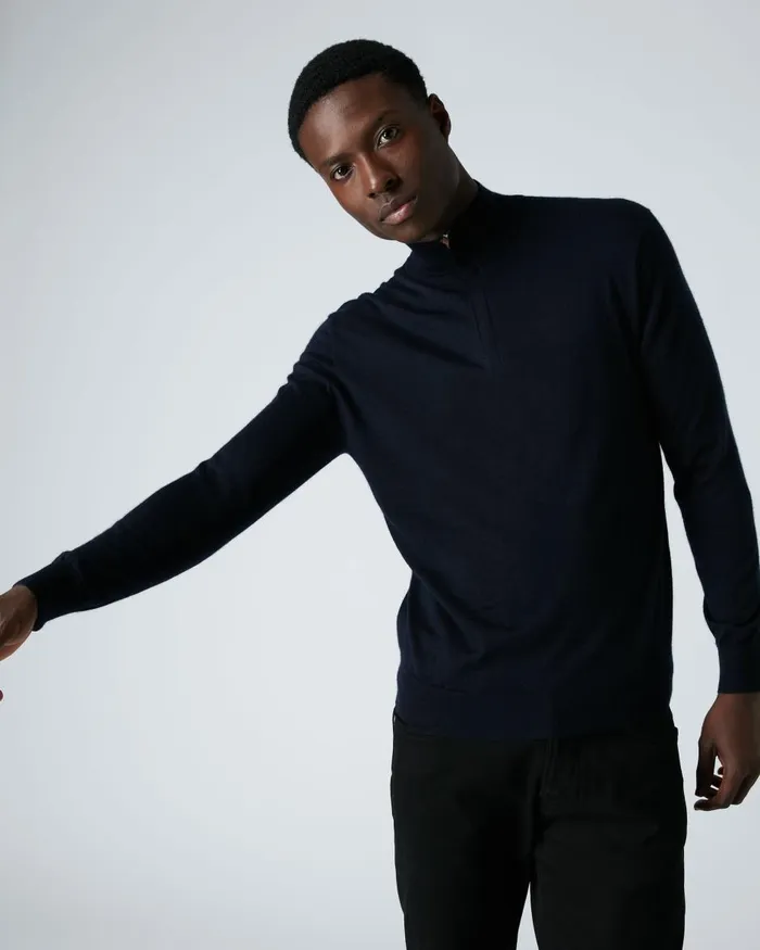 NPeal Half and Full Zip Knitwear Men The Regent Fine Gauge Cashmere Half Zip Jumper In Navy Blue