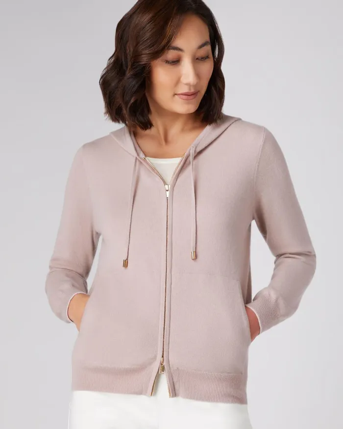 NPeal Half and Full Zip Knitwear Women Cashmere Hoodie In Canvas Pink