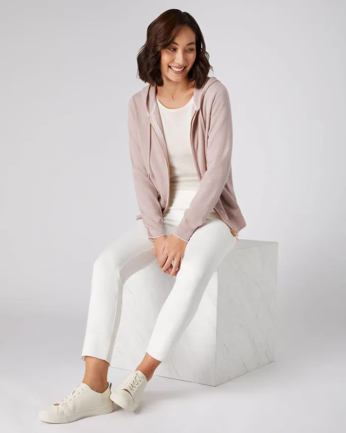 NPeal Half and Full Zip Knitwear Women Cashmere Hoodie In Canvas Pink