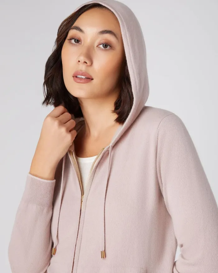 NPeal Half and Full Zip Knitwear Women Cashmere Hoodie In Canvas Pink