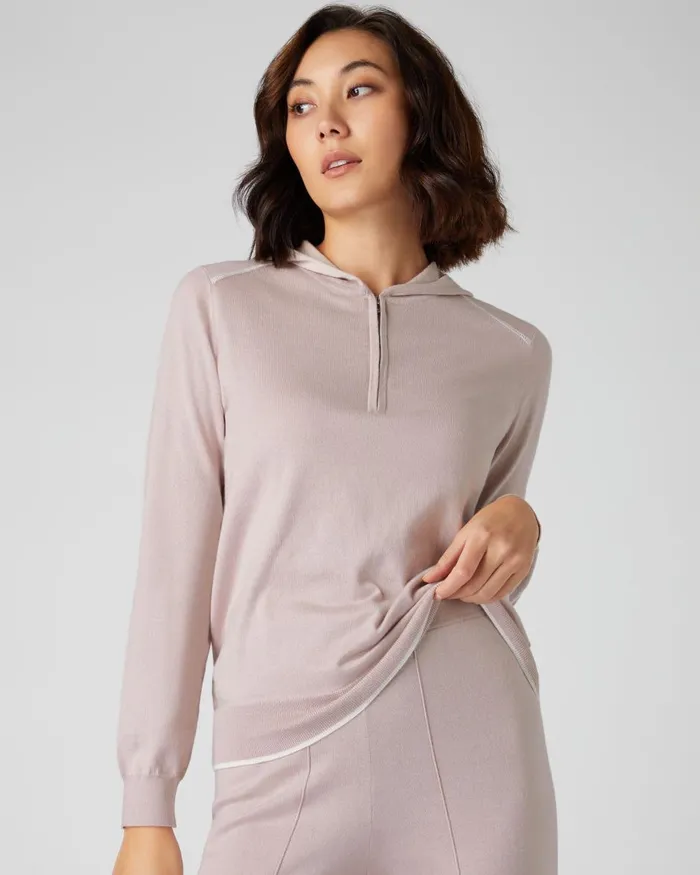 NPeal Half and Full Zip Knitwear Women Cotton Cashmere Hoodie In Dune Pink