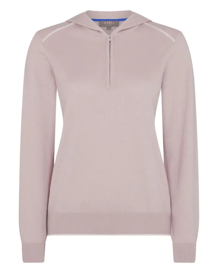 NPeal Half and Full Zip Knitwear Women Cotton Cashmere Hoodie In Dune Pink