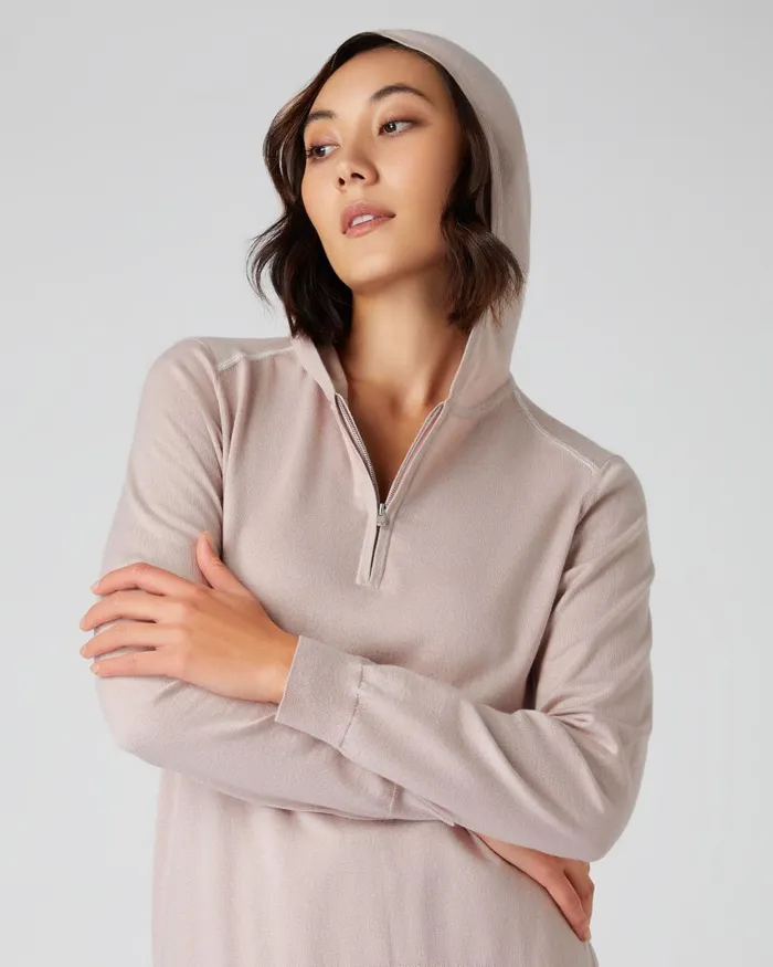 NPeal Half and Full Zip Knitwear Women Cotton Cashmere Hoodie In Dune Pink