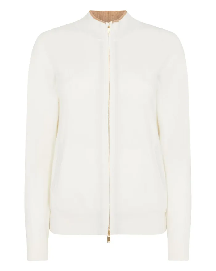 NPeal Half and Full Zip Knitwear Women Funnel Neck Zip Cashmere Cardigan In New Ivory White