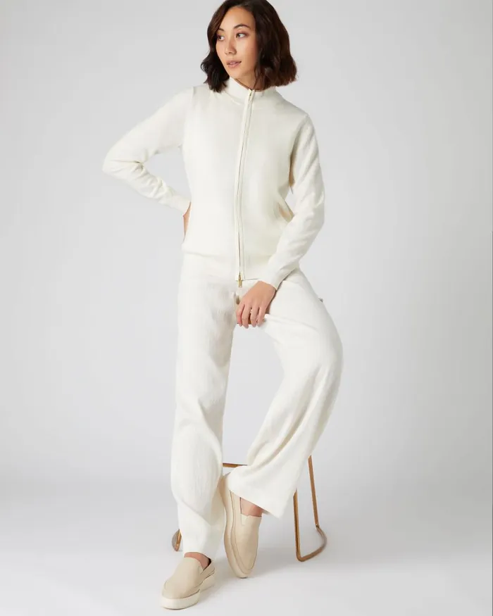 NPeal Half and Full Zip Knitwear Women Funnel Neck Zip Cashmere Cardigan In New Ivory White