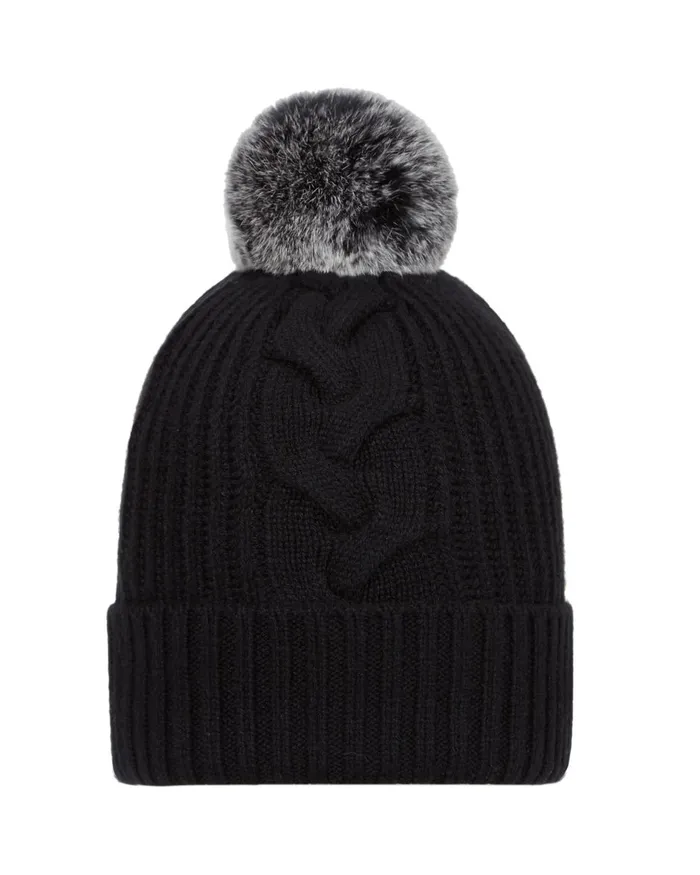 NPeal Hats Women Fur Bobble Cable Hat In Black