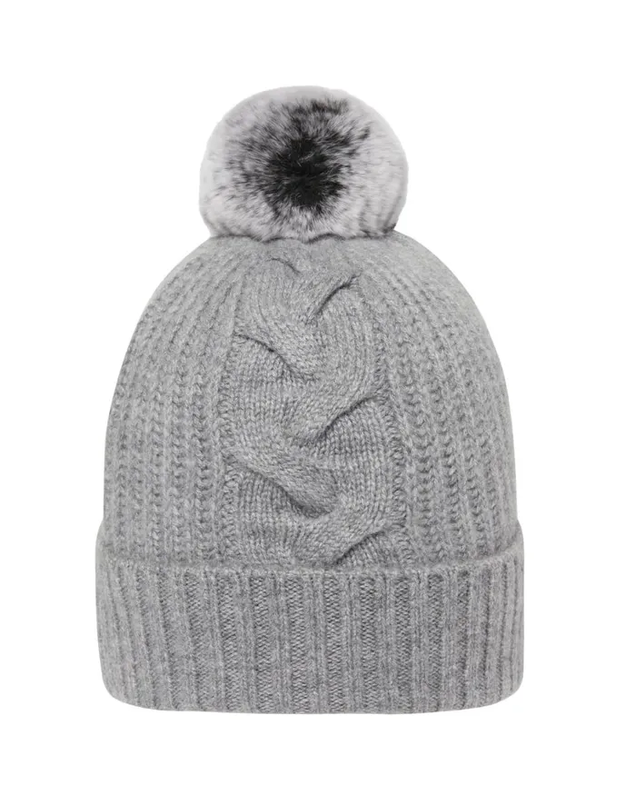 NPeal Hats Women Fur Bobble Cable Hat In Flannel Grey