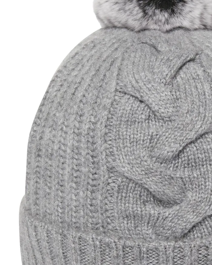 NPeal Hats Women Fur Bobble Cable Hat In Flannel Grey