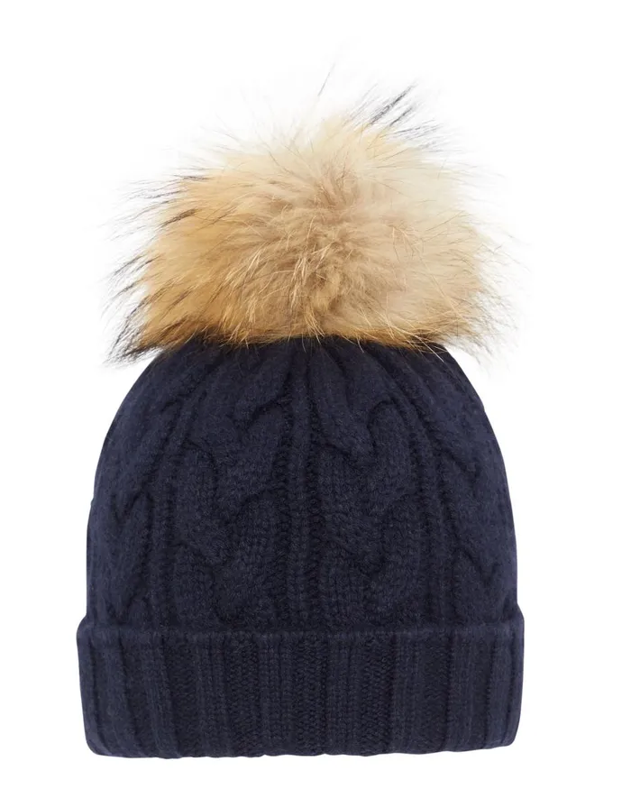 NPeal Hats WomenMen Unisex Chunky Cable Raccoon Pom Hat In Navy Blue