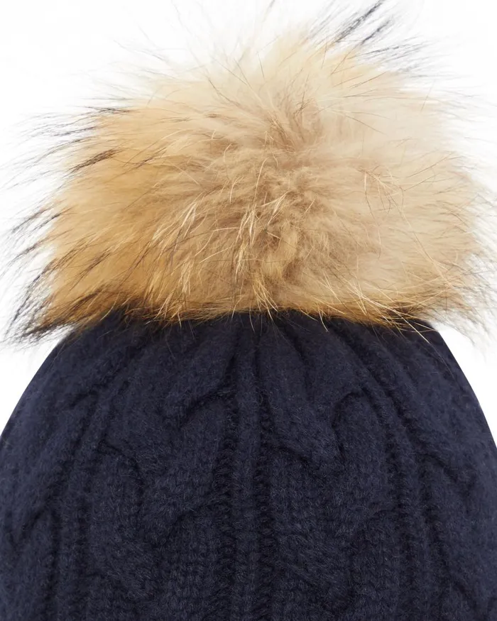 NPeal Hats WomenMen Unisex Chunky Cable Raccoon Pom Hat In Navy Blue