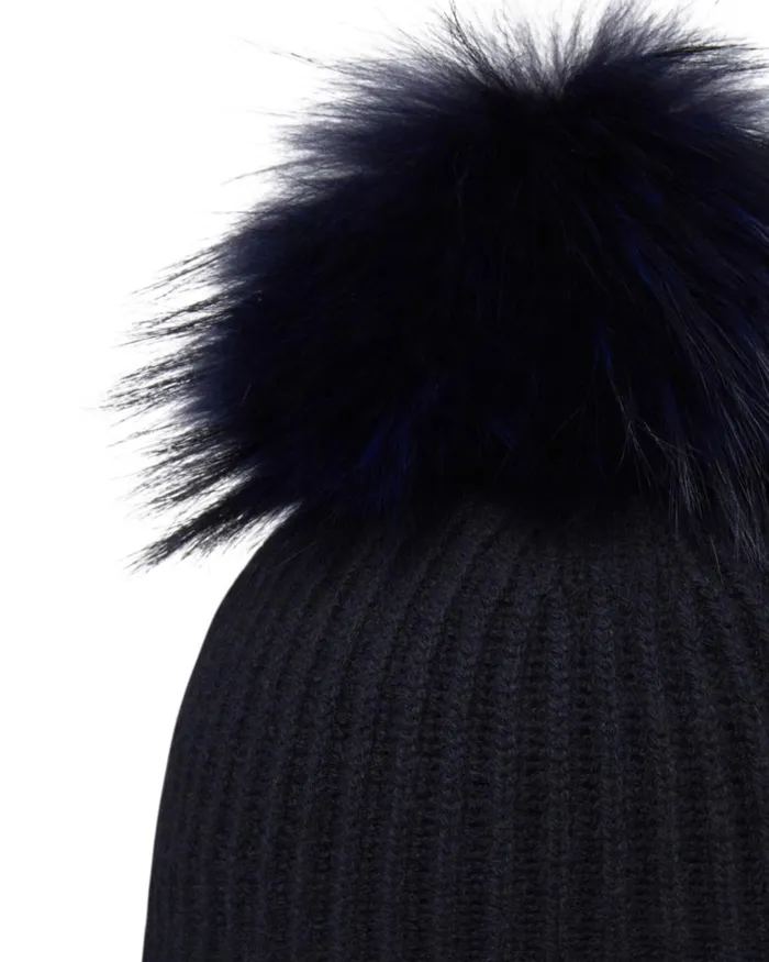 NPeal Hats WomenMen Unisex Ribbed Cashmere Hat With Detachable Pom In Navy Blue