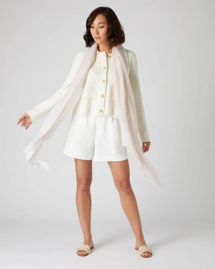 NPeal Pashminas Wraps and Shawls Women Dip Dye Cashmere Scarf In New Ivory White Canvas Pink
