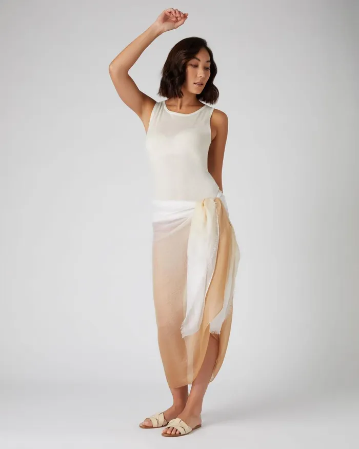NPeal Pashminas Wraps and Shawls Women Dip Dye Cashmere Scarf In New Ivory White Sahara Brown