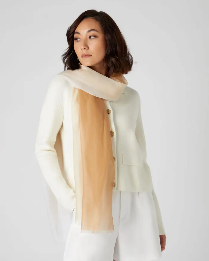 NPeal Pashminas Wraps and Shawls Women Dip Dye Cashmere Scarf In New Ivory White Sahara Brown