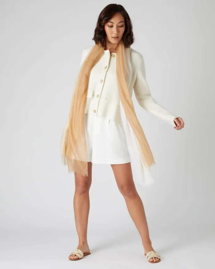 NPeal Pashminas Wraps and Shawls Women Dip Dye Cashmere Scarf In New Ivory White Sahara Brown