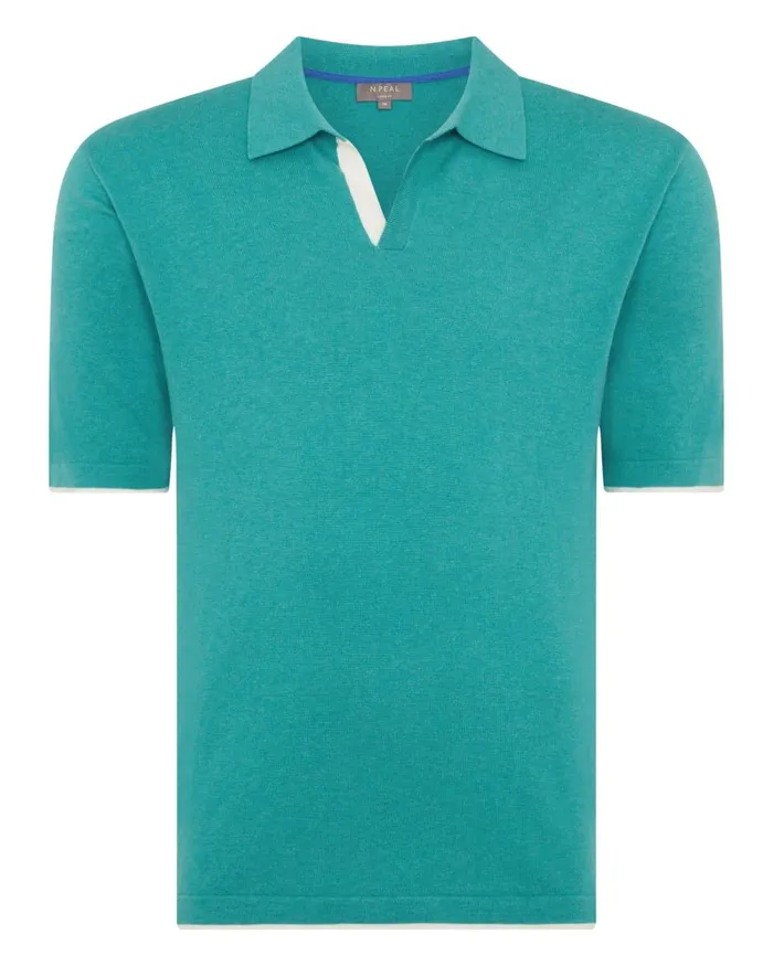 NPeal Polos and TShirts Men Contrast Cotton Cashmere Polo T Shirt In Viridian Green