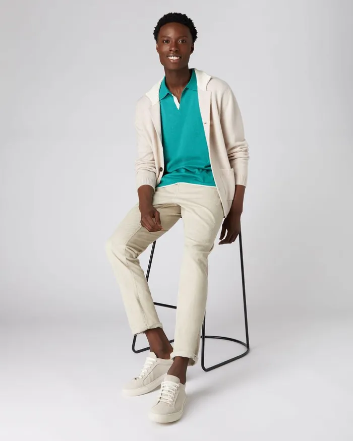 NPeal Polos and TShirts Men Contrast Cotton Cashmere Polo T Shirt In Viridian Green