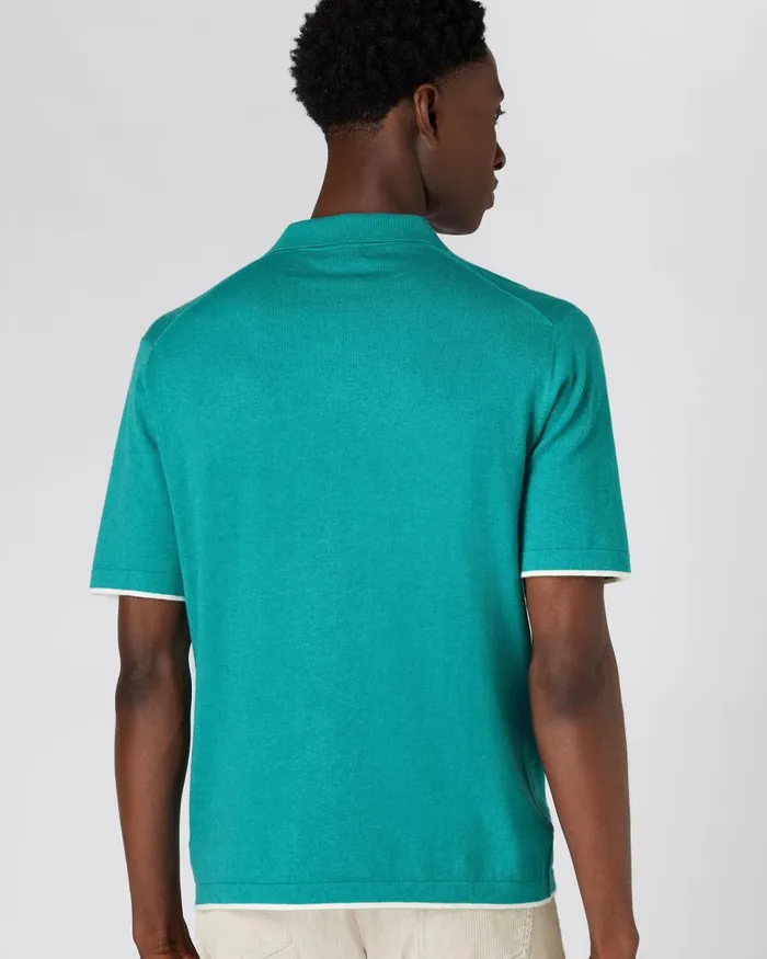NPeal Polos and TShirts Men Contrast Cotton Cashmere Polo T Shirt In Viridian Green