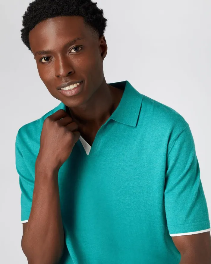 NPeal Polos and TShirts Men Contrast Cotton Cashmere Polo T Shirt In Viridian Green