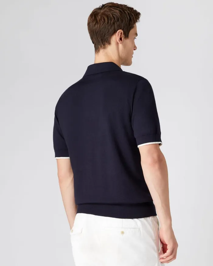 NPeal Polos and TShirts Men Half Zip Cotton Cashmere Polo T Shirt In Navy Blue