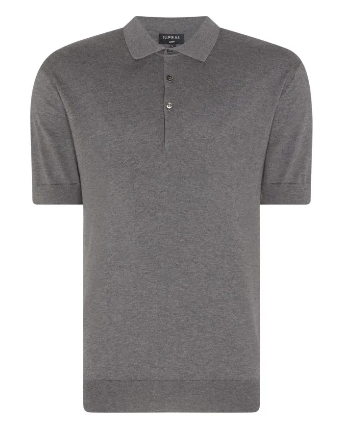 NPeal Polos and TShirts Men Short Sleeve Cotton Cashmere Polo T Shirt In Smoke Grey
