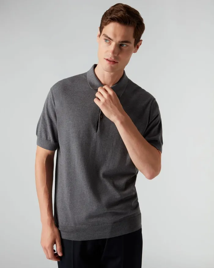 NPeal Polos and TShirts Men Short Sleeve Cotton Cashmere Polo T Shirt In Smoke Grey