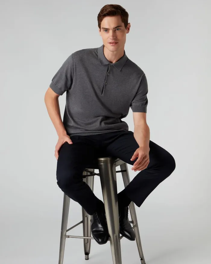 NPeal Polos and TShirts Men Short Sleeve Cotton Cashmere Polo T Shirt In Smoke Grey