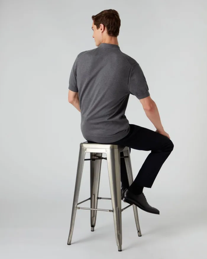 NPeal Polos and TShirts Men Short Sleeve Cotton Cashmere Polo T Shirt In Smoke Grey