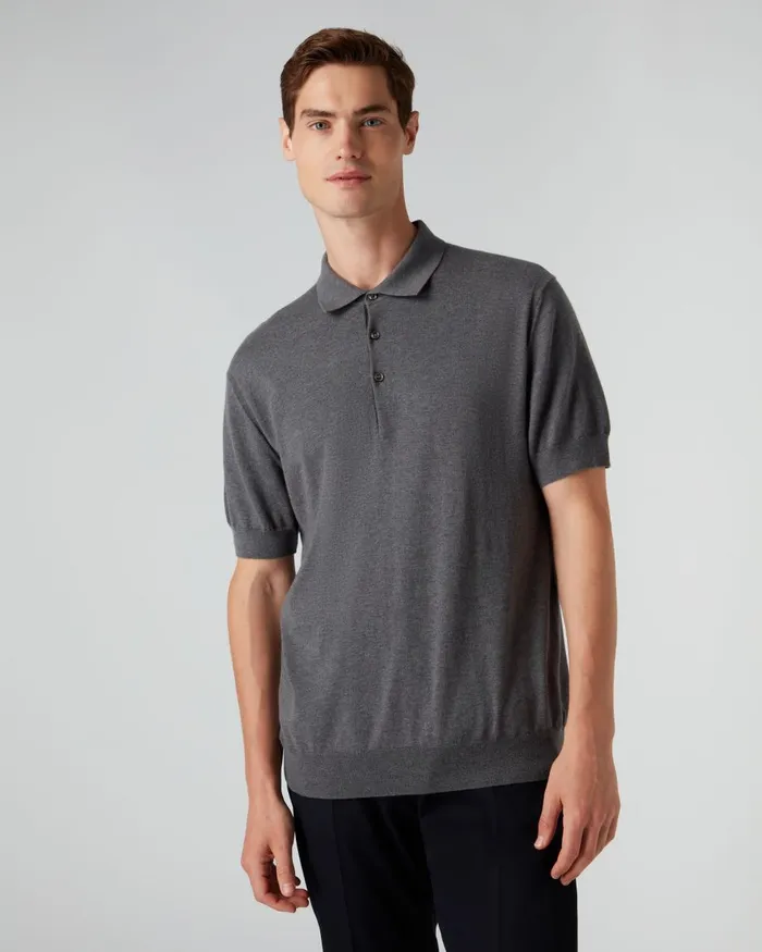 NPeal Polos and TShirts Men Short Sleeve Cotton Cashmere Polo T Shirt In Smoke Grey