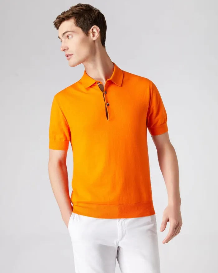 NPeal Polos and TShirts Men Short Sleeve Cotton Cashmere Polo T Shirt In Tangerine Orange NPeal Polos and TShirts Men Short Sleeve Cotton Cashmere Polo T Shirt In Tangerine Orange