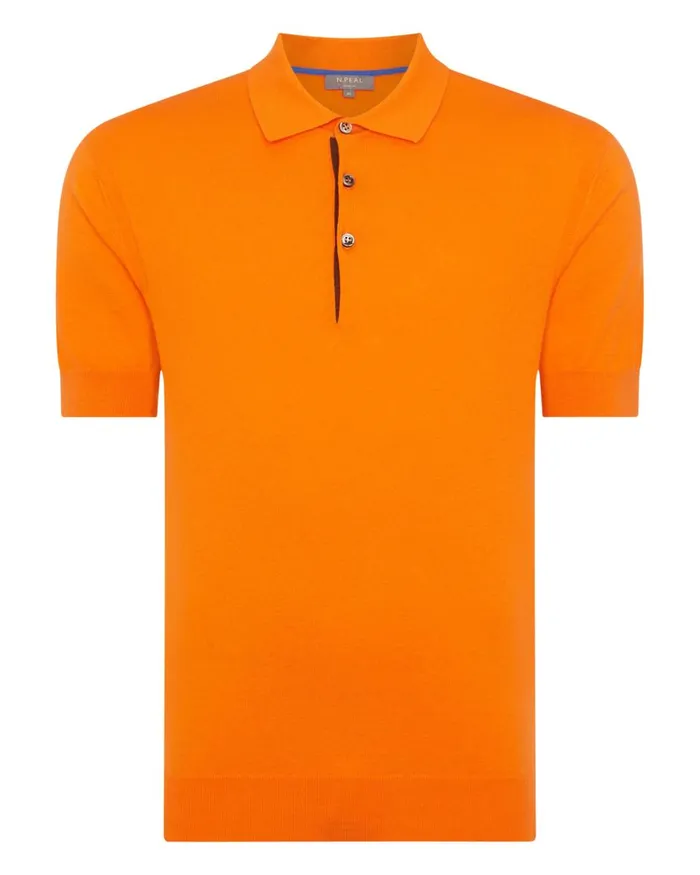 NPeal Polos and TShirts Men Short Sleeve Cotton Cashmere Polo T Shirt In Tangerine Orange