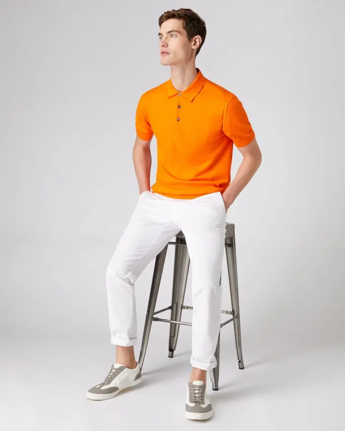 NPeal Polos and TShirts Men Short Sleeve Cotton Cashmere Polo T Shirt In Tangerine Orange