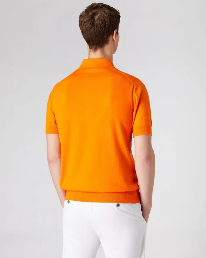 NPeal Polos and TShirts Men Short Sleeve Cotton Cashmere Polo T Shirt In Tangerine Orange