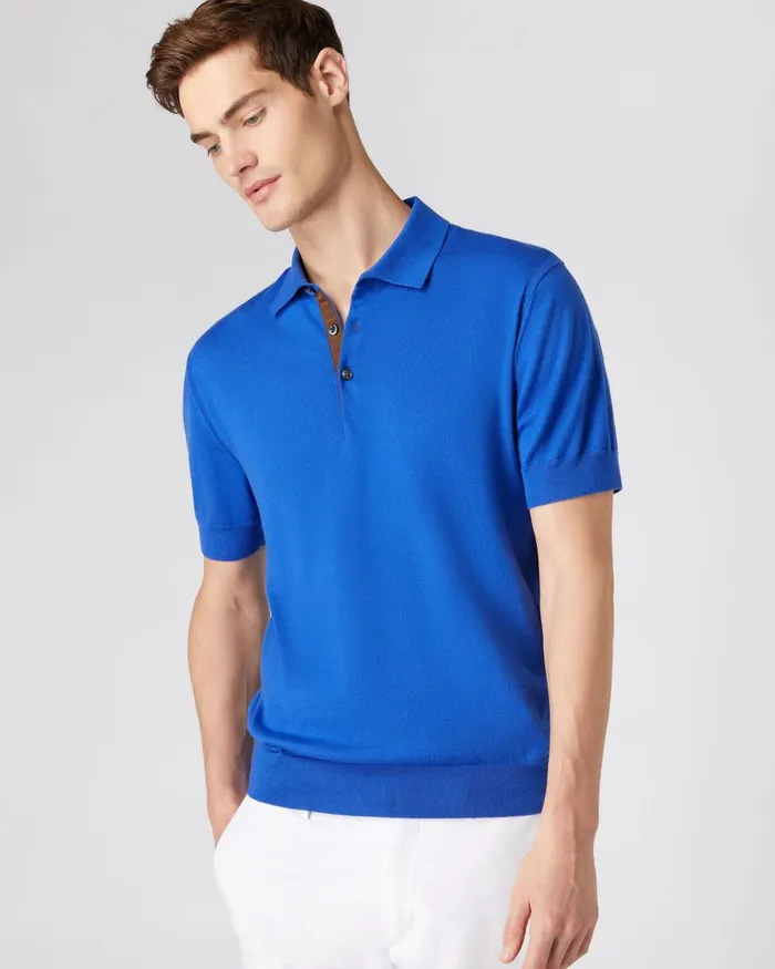 NPeal Polos and TShirts Men Short Sleeve Cotton Cashmere Polo T Shirt In Victoria Blue NPeal Polos and TShirts Men Short Sleeve Cotton Cashmere Polo T Shirt In Victoria Blue