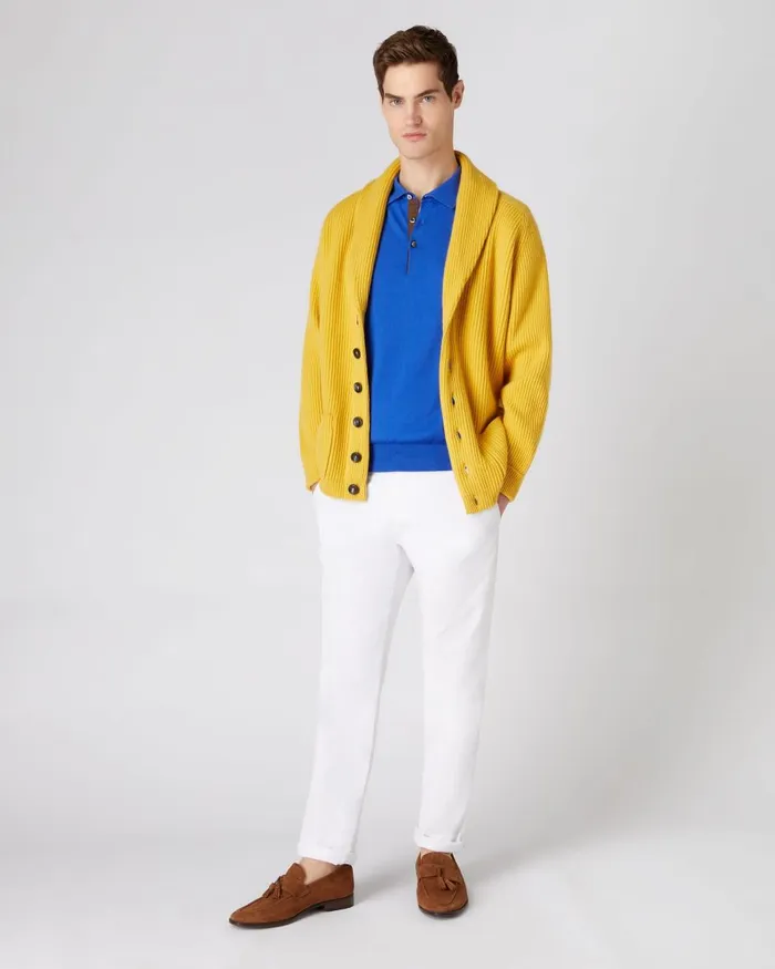 NPeal Polos and TShirts Men Short Sleeve Cotton Cashmere Polo T Shirt In Victoria Blue