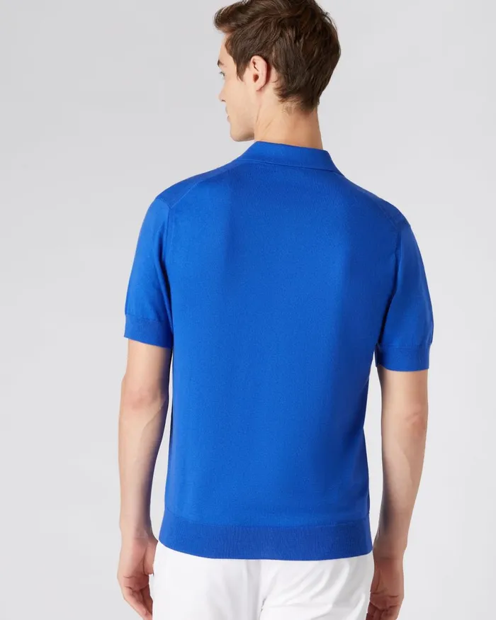 NPeal Polos and TShirts Men Short Sleeve Cotton Cashmere Polo T Shirt In Victoria Blue